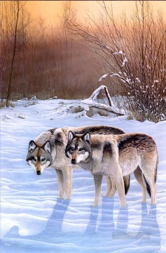 loups dans la scène de neige Peinture à l'huile